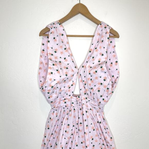 Alia Blue Pink Floral Maxi Dress Womens Small Gathered Center Open Back - Picture 10 of 10